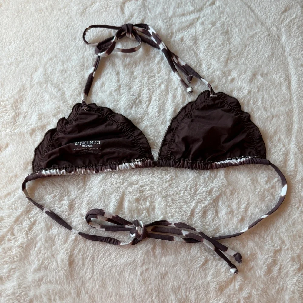 New! Frankies Bikinis Tidal Triangle Tie Dye Bikini Top Brown 45525